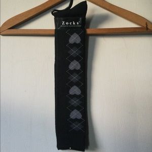 New with tags black and gray argyle and heart patterned knee highs